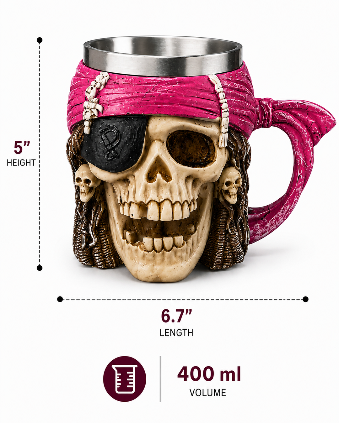 Resin Pirate Skull Goblet Beer Mug | Themed Drinkware | Bar Decor | Pirate Design