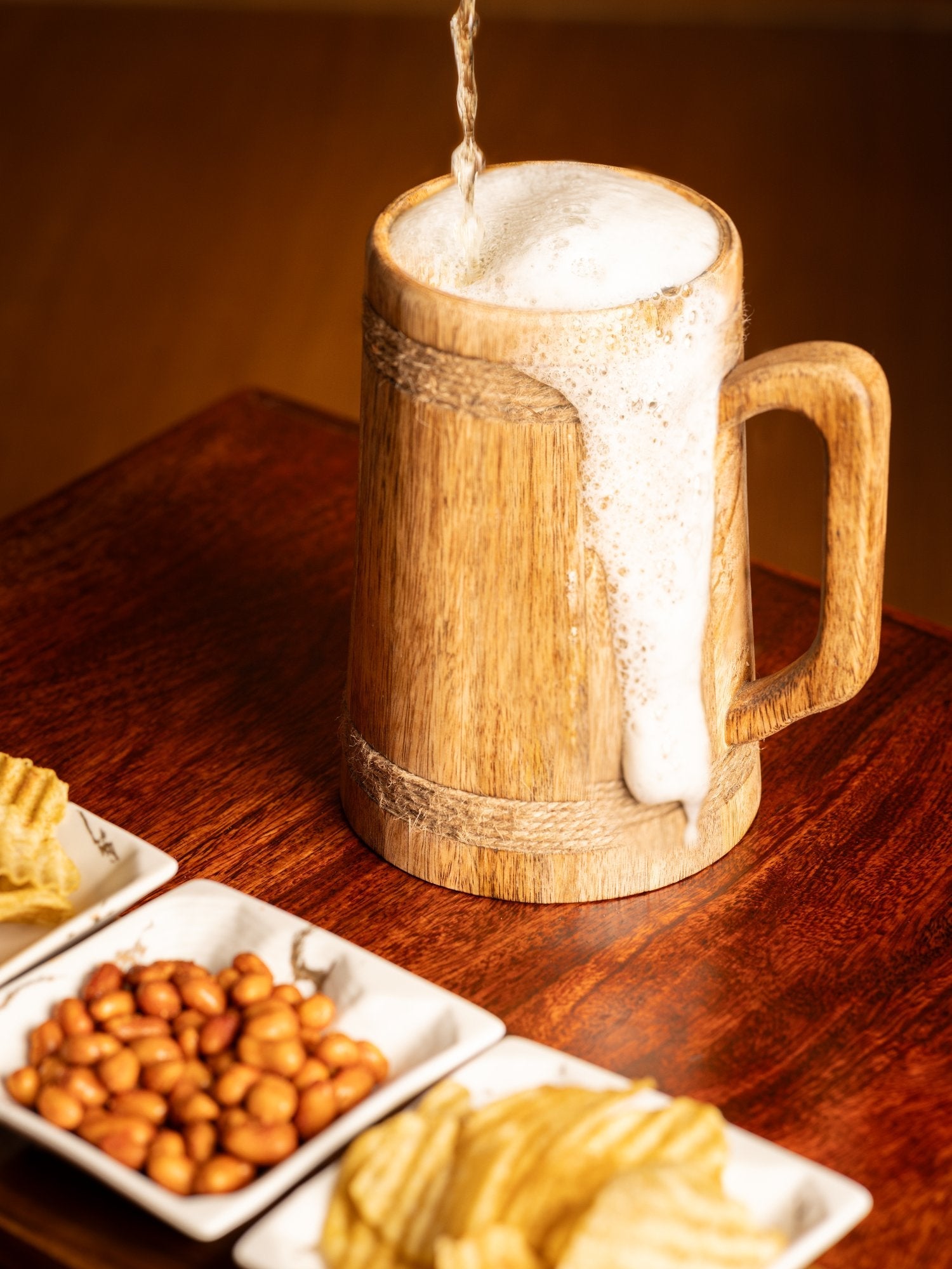 Handcrafted Wooden Beer Mug | 750ml | Rustic Drinkware for Home Bar