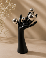 Black Hand Sculpture with Silver Orbs | Modern Abstract Home Decor