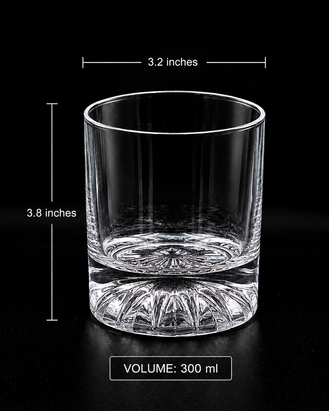 Premium Whiskey Glass Set – Elegant Sunburst Base | 300ml | Set of 6