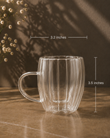 Fluted Double Wall Glass Mug Set | Coffee & Tea Cups| Set of 2
