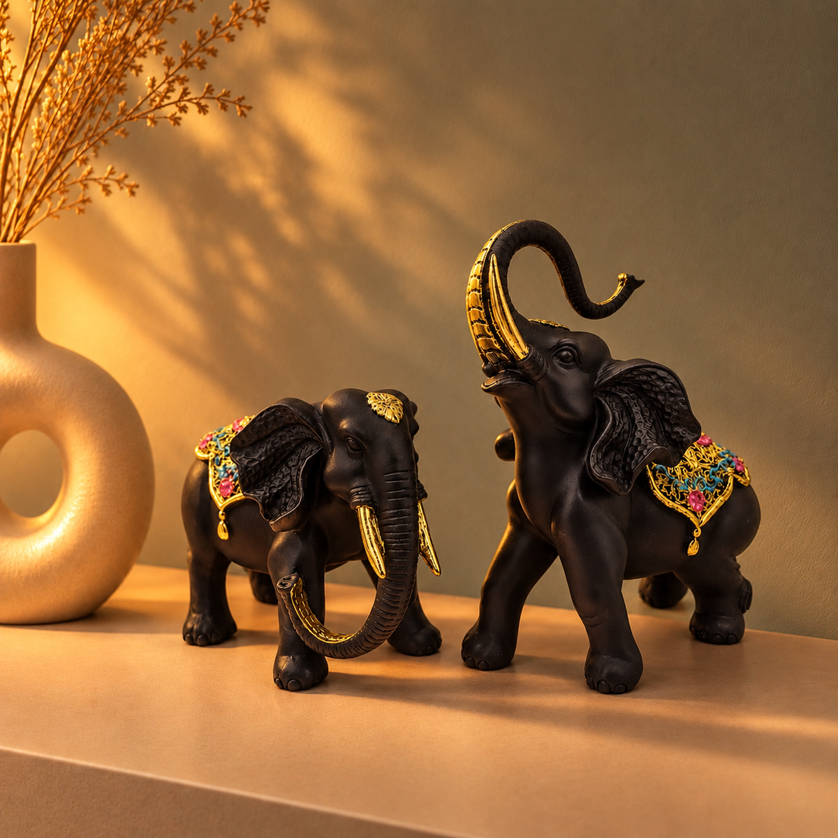 Premium Elephant Pair Statue for Home Decor | Vastu Decorative Showpiece | Symbol of Strength, Wisdom & Prosperity
