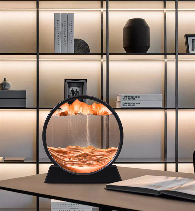 Moving Sand Art Picture in Motion – Round Glass 3D Deep Sea Landscape, Dynamic Flowing Sand Art, Relaxing Desktop & Table Decor