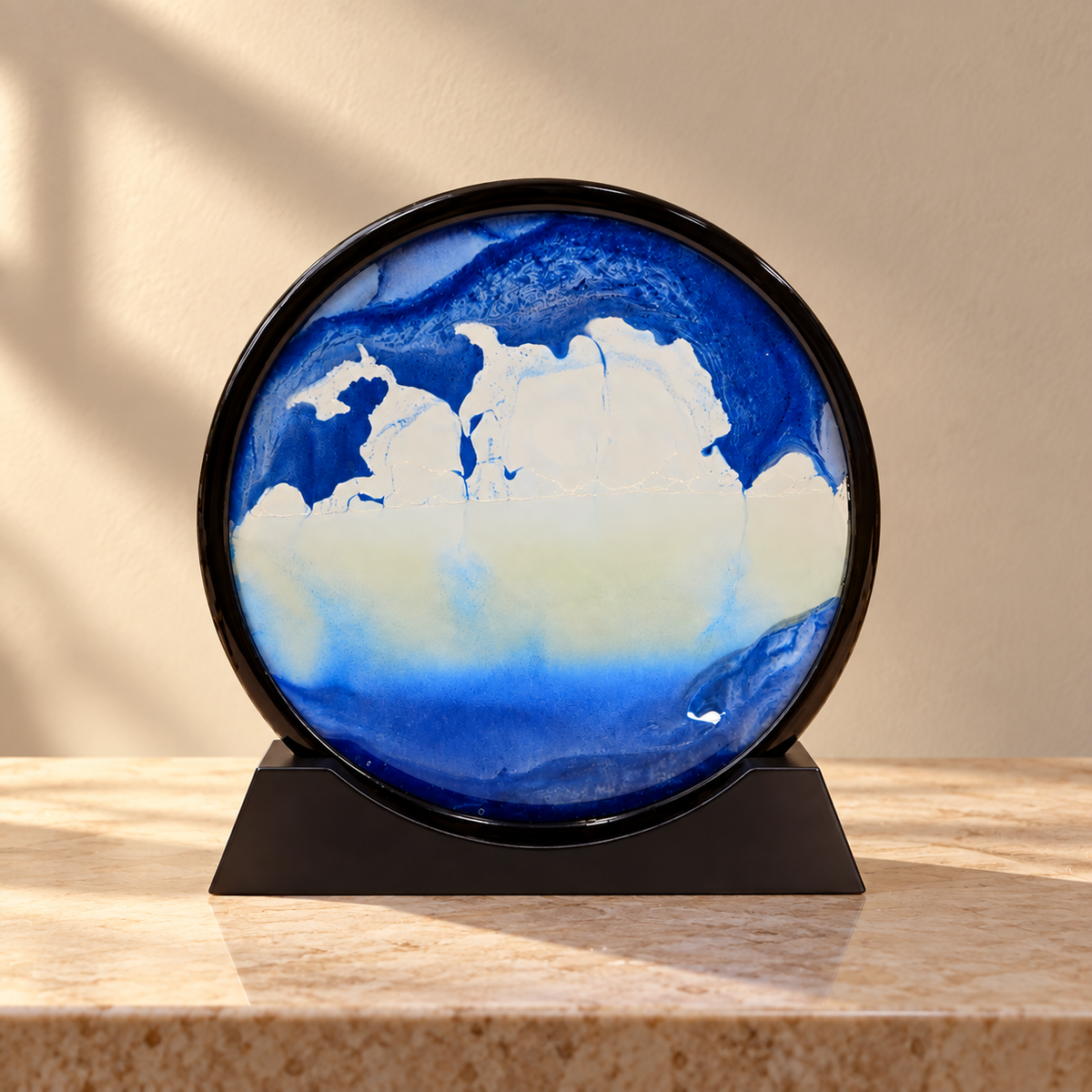 Moving Sand Art Decor | 3D Deep Sea Flowing Sand Picture | Round Glass Desktop Decor
