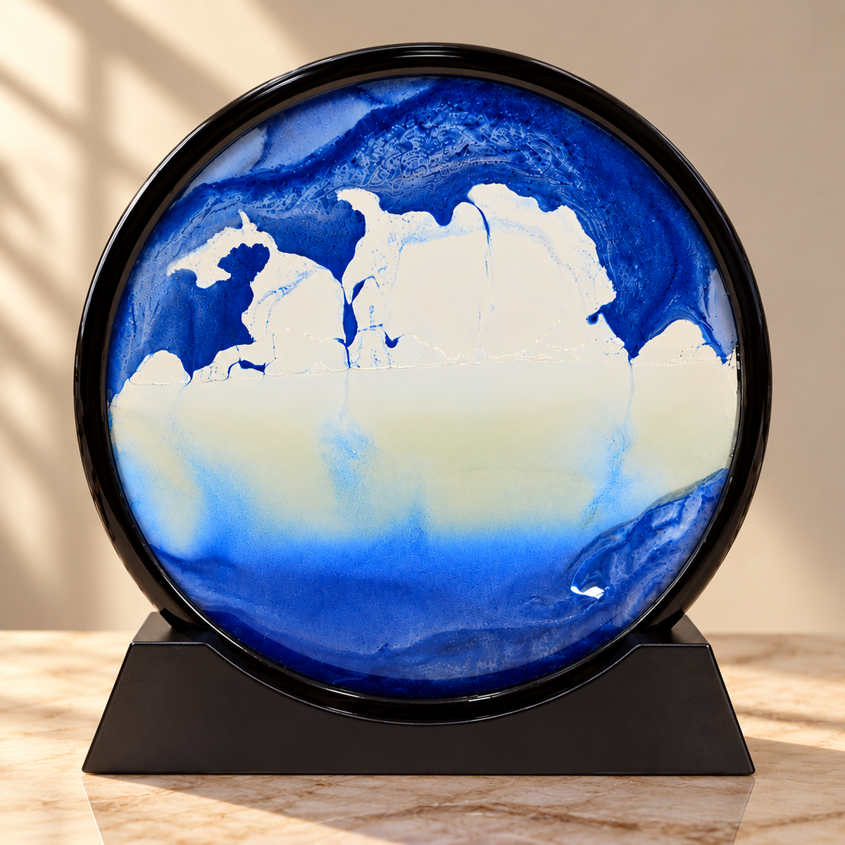 Moving Sand Art Decor | 3D Deep Sea Flowing Sand Picture | Round Glass Desktop Decor