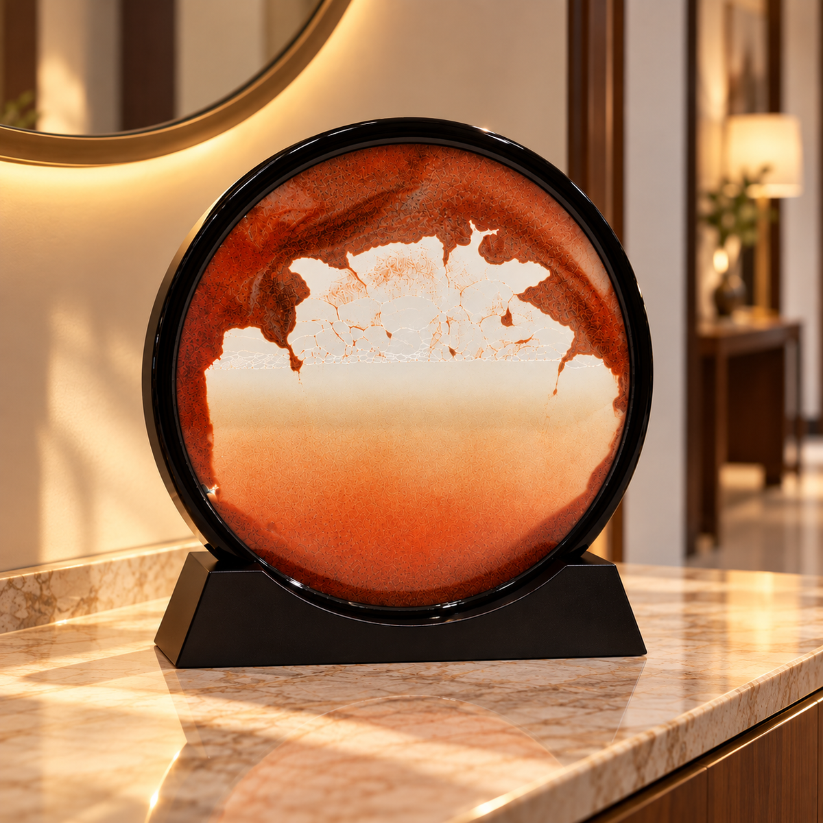 Moving Sand Art Picture in Motion – Round Glass 3D Deep Sea Landscape, Dynamic Flowing Sand Art, Relaxing Desktop & Table Decor