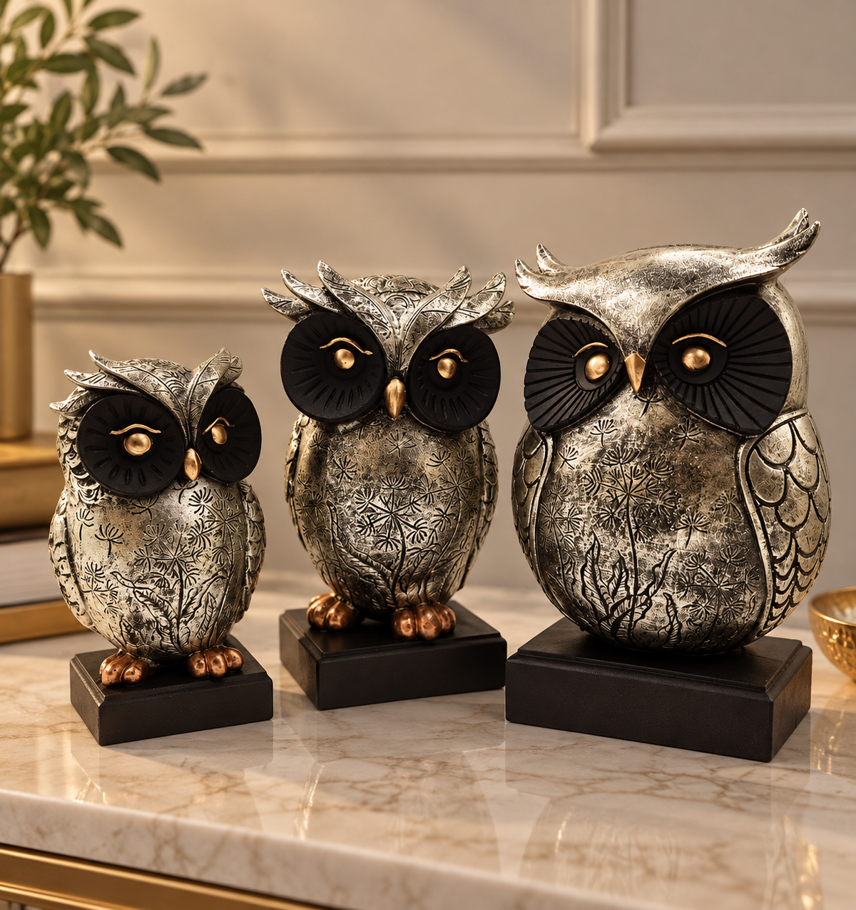 Lucky Owl Family Figurine Set | Decorative Owl Showpiece for Home Decor