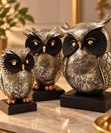 Lucky Owl Family Figurine Set | Decorative Owl Showpiece for Home Decor