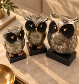 Lucky Owl Family Figurine Set | Decorative Owl Showpiece for Home Decor