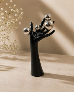 Black Hand Sculpture with Silver Orbs | Modern Abstract Home Decor