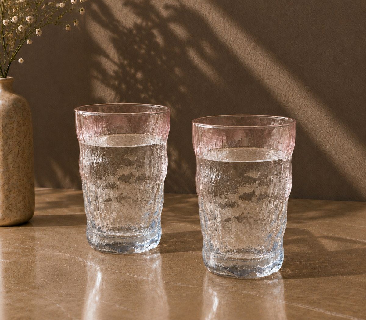 Frosted Texture Water Glass Set | Pink, Blue | Water, Juice & Mocktail Tumblers | Everyday Drinkware | Set of 6